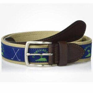 Pebble Beach Webbing Belt With Logo With Clubs Mens Size 38 Blue Khaki